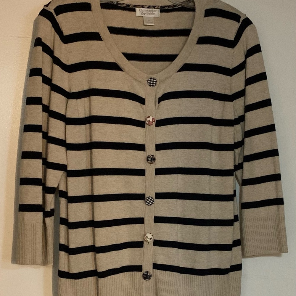 Christopher & Banks Cream and Black Striped Cardigan